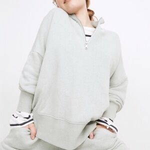 Madewell MWL Oversized Quarter-Zip Sweatshirt Light Green Size XXS Athleisure